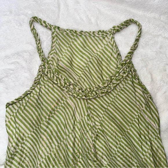 Banana Republic 100% Silk Womens Green Cream Patterned Tank M Woven Trim Y2K VTG - Picture 4 of 10